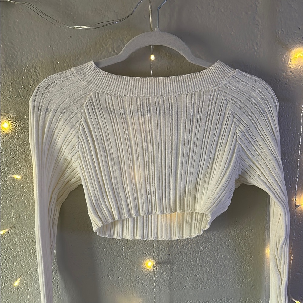 White Ribbed Knit Crop Top